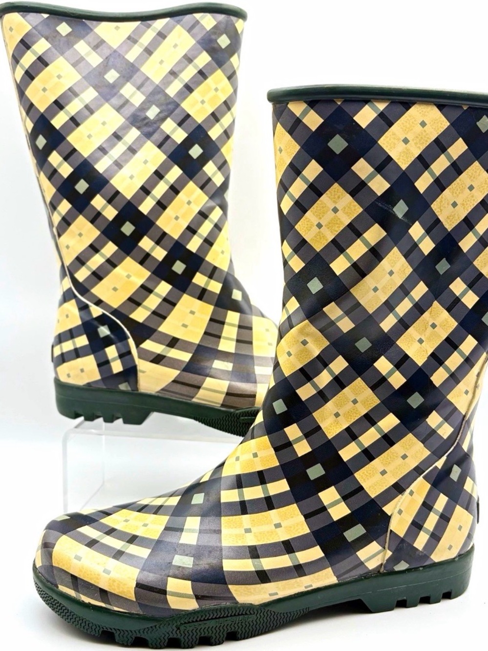 Sperry Yellow Plaid Waterproof Rain Boots